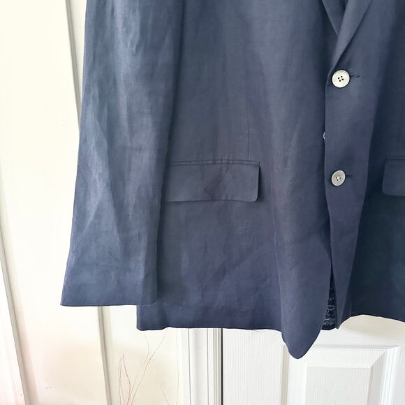 Lauren Ralph Lauren Navy Blue Linen Paisley Print Lining Two Button Blazer 46L - Picture 3 of 11